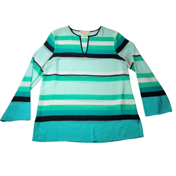 MICHAEL Michael Kors Petite Medium Striped V-Neck Blouse Size Medium Petite - Picture 1 of 15